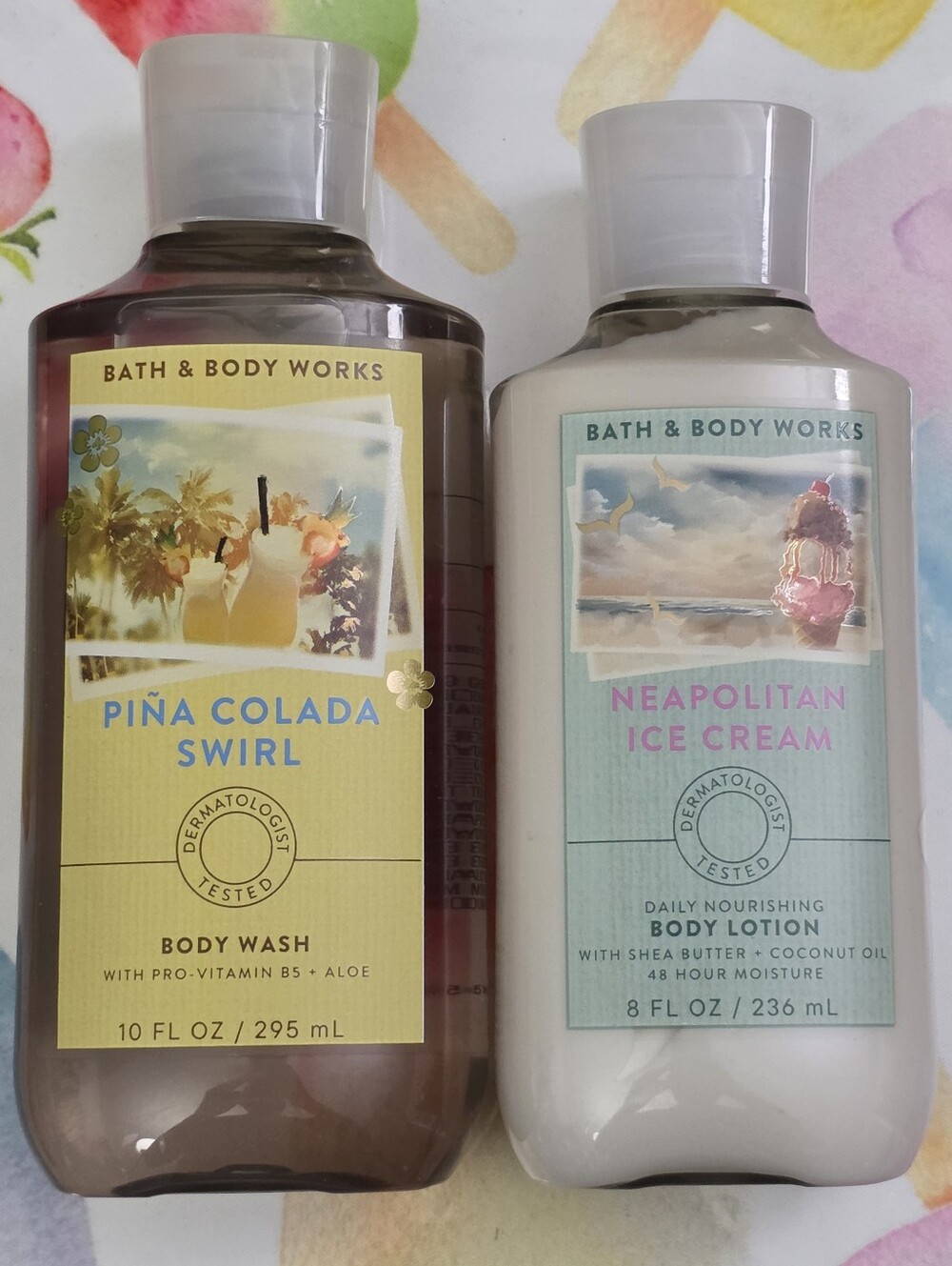 Bath Body Works Piña Colada Swirl Body Wash & Neapolitan Ice Cream Body Lotion